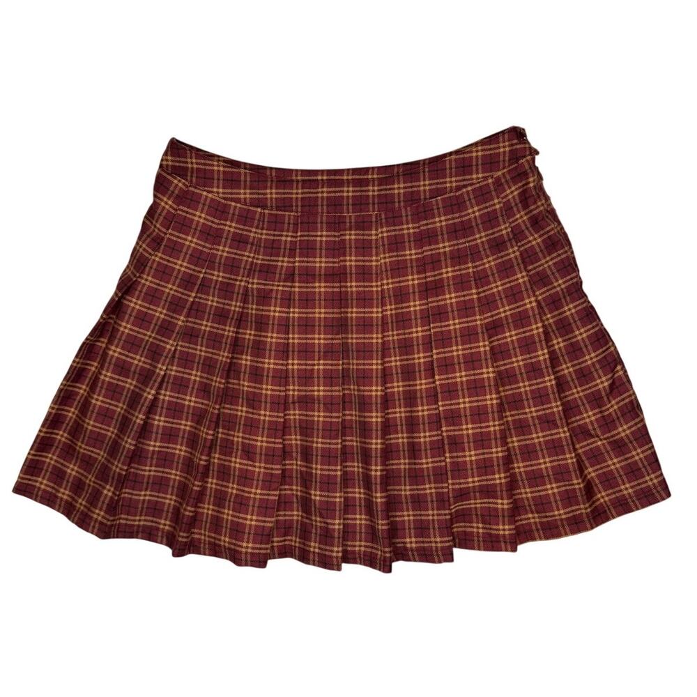 Forever 21 Burgundy And Red Paid Pleated Mini Skirt Size Med